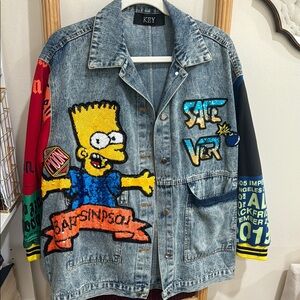 One of a Kind Denim Jacket with Bart Simpson Patch